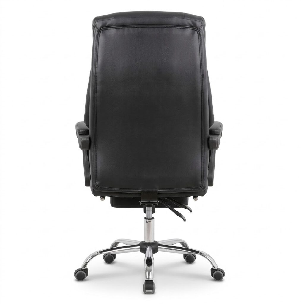 Black Leather High-Back Office Chair with Footrest