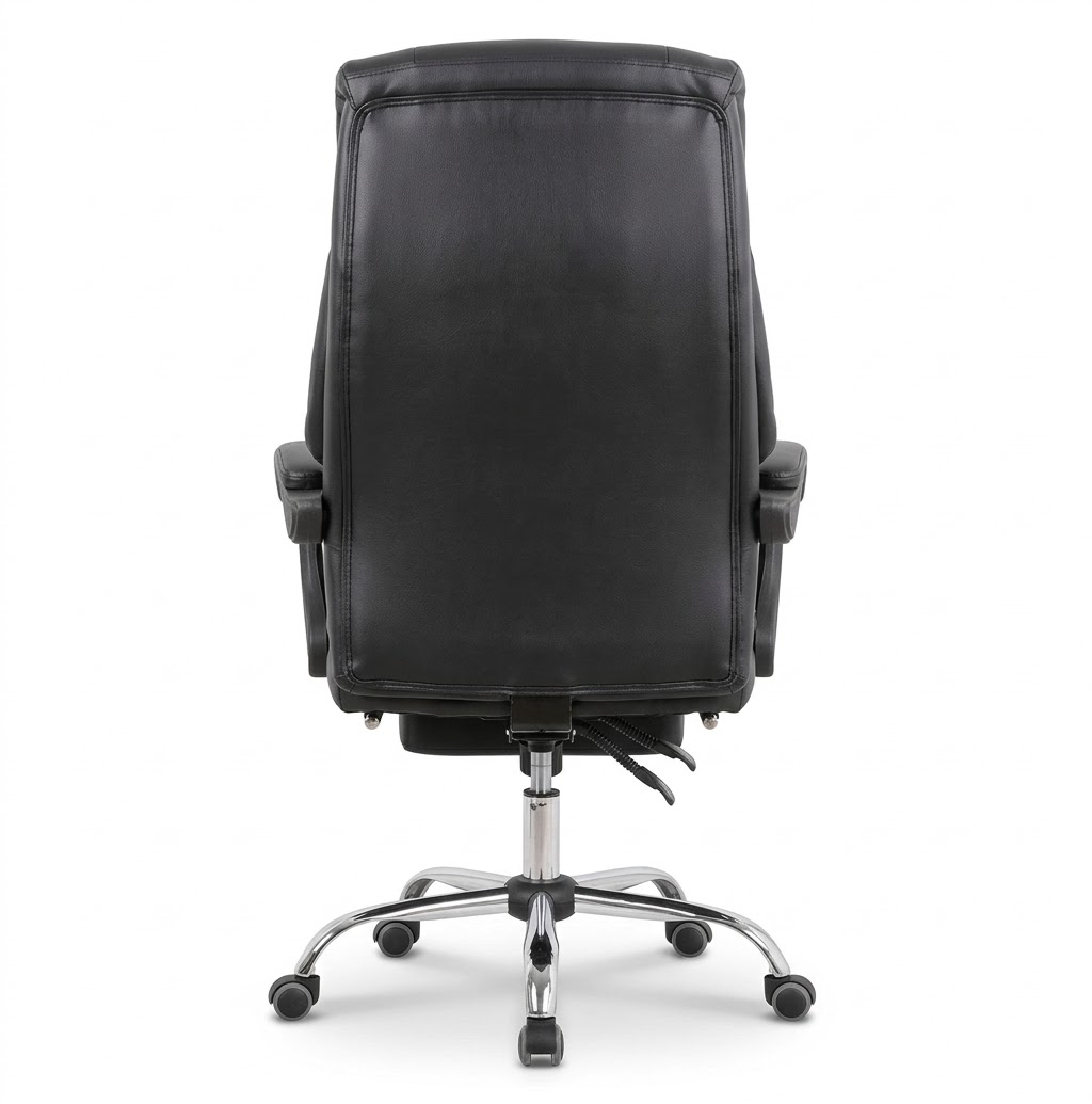 Black Leather High-Back Office Chair with Footrest